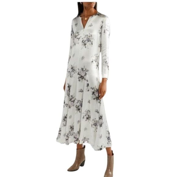 GANNI Cameron Fluted Floral Printed Satin Maxi Dress Size EU 34 US XS - Picture 3 of 12